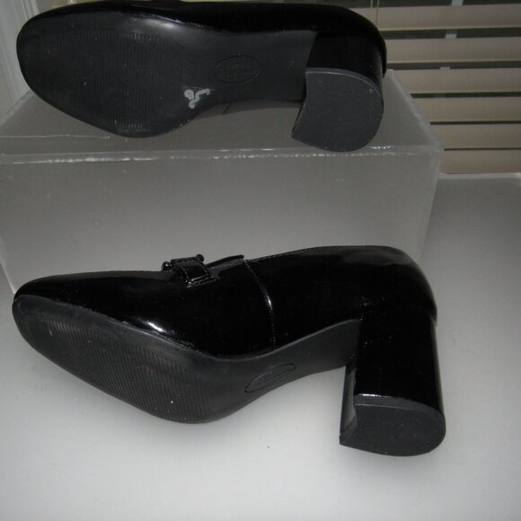 AK Anne Klein Treasure Black Patent Loafer Block Heels Size 6.5M | Minimalist - Picture 7 of 7